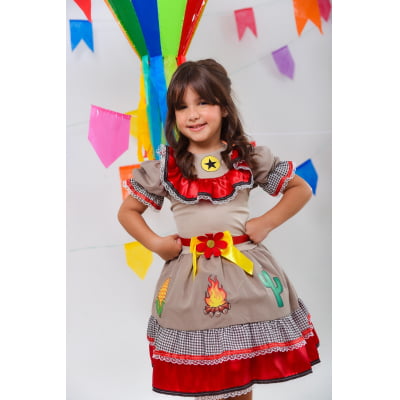 Vestido Infantil Junino Caipira Maria Bonita Colorido