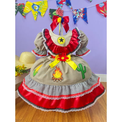 Vestido Infantil Junino Caipira Maria Bonita Colorido