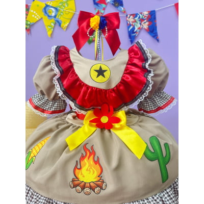 Vestido Infantil Junino Caipira Maria Bonita Colorido