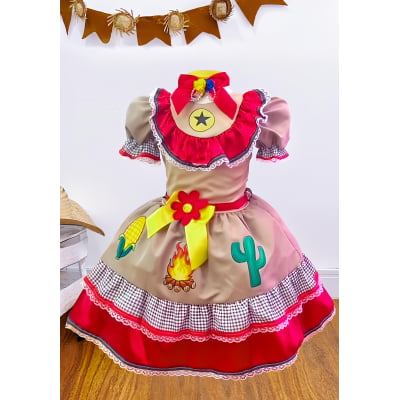 Vestido Infantil Junino Caipira Maria Bonita Colorido