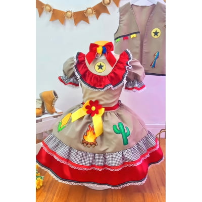 Vestido Infantil Junino Caipira Maria Bonita Colorido