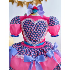 Fantasia Infantil Junino Pink Coração Colorido Festas