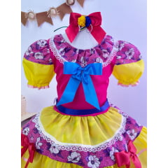 Vestido Infantil Junino Pink e Amarelo Colorido Florido