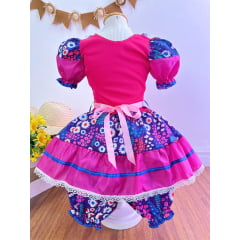 Vestido Infantil Junino Pink e Lilás Colorido Florido