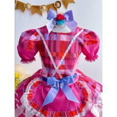 Fantasia Infantil Junino Rosa e Xadrez Pink Colorido