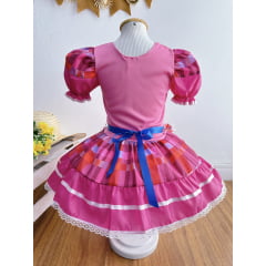Fantasia Infantil Junino Rosa e Xadrez Pink Colorido