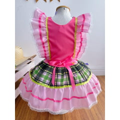 Vestido Infantil Junino Rosa Xadrez Colorido Festas