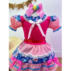 Fantasia Infantil Junino Salmão e Pink Florzinhas Coloridas