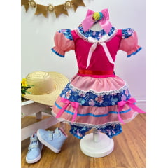Fantasia Infantil Junino Salmão e Pink Florzinhas Coloridas