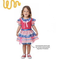 Fantasia Infantil Junino Salmão e Pink Florzinhas Coloridas