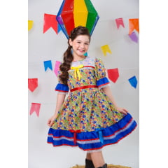 Fantasia Infantil Junino Verde Com Estampa Florzinhas Festas