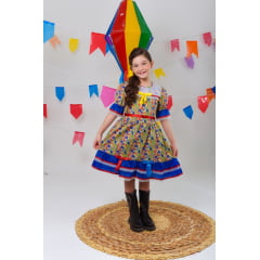 Fantasia Infantil Junino Verde Com Estampa Florzinhas Festas