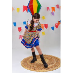 Fantasia Infantil Junino Verde Com Estampa Florzinhas Festas
