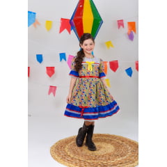 Fantasia Infantil Junino Verde Com Estampa Florzinhas Festas