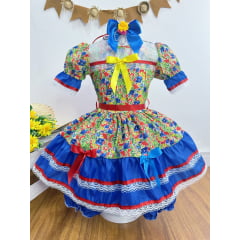 Fantasia Infantil Junino Verde Com Estampa Florzinhas Festas