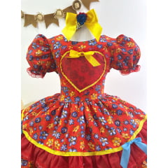 Fantasia Infantil Junino Vermelho Coração Colorido Florzinhas