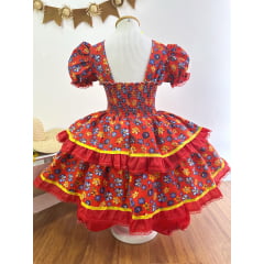 Fantasia Infantil Junino Vermelho Coração Colorido Florzinhas