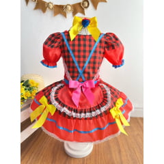 Fantasia Infantil Junino Vermelho e Xadrez Preto Colorido