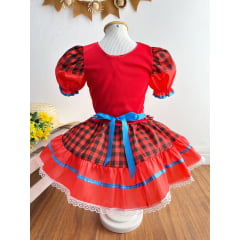 Fantasia Infantil Junino Vermelho e Xadrez Preto Colorido