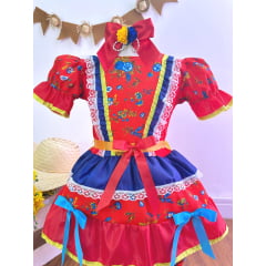 Fantasia Infantil Junino Vermelho Florzinhas Coloridas
