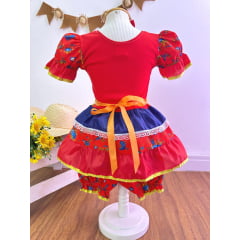 Fantasia Infantil Junino Vermelho Florzinhas Coloridas
