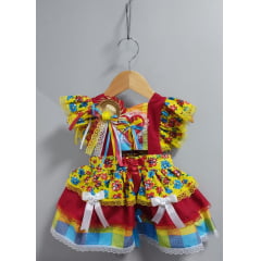 Romper Junino Amarelo Colorido Com Laço de Chapéuzinho