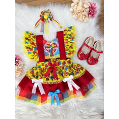 Romper Junino Amarelo Colorido Com Laço de Chapéuzinho
