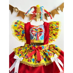 Romper Junino Amarelo Colorido Com Laço de Chapéuzinho