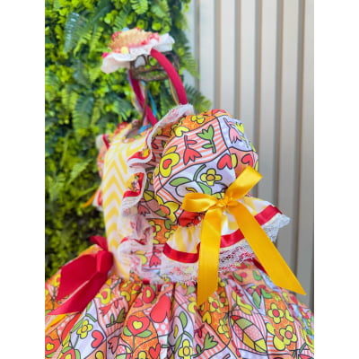 Vestido Caipira Infantil Luxo para Festa Junina com Renda e Laços