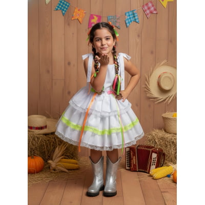 Vestido de Alça Infantil Luxo Junino Arraiá Caipira Noiva