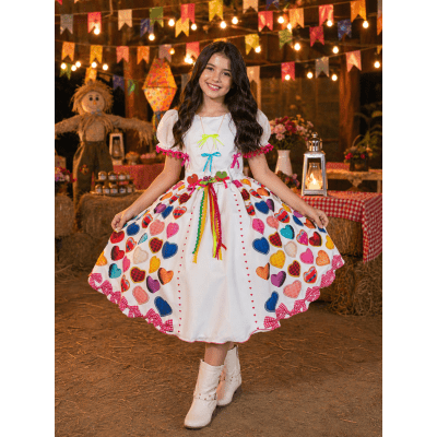 Vestido Infantil Junino Arraiá Branco Noiva Noivinha Junina