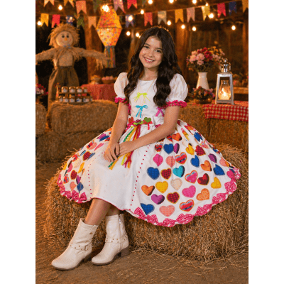 Vestido Infantil Junino Arraiá Branco Noiva Noivinha Junina
