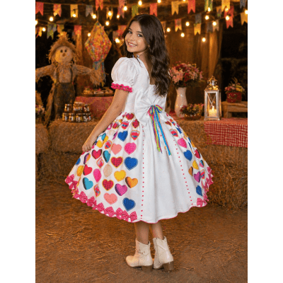 Vestido Infantil Junino Arraiá Branco Noiva Noivinha Junina