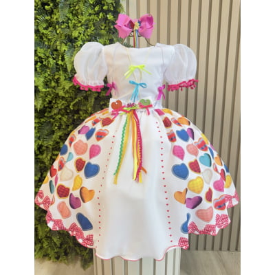 Vestido Infantil Junino Arraiá Branco Noiva Noivinha Junina