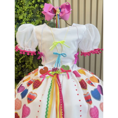 Vestido Infantil Junino Arraiá Branco Noiva Noivinha Junina