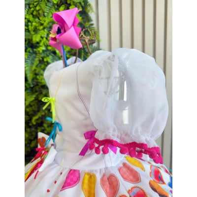 Vestido Infantil Junino Arraiá Branco Noiva Noivinha Junina