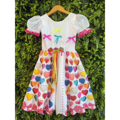 Vestido Infantil Junino Arraiá Branco Noiva Noivinha Junina