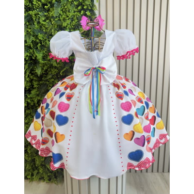 Vestido Infantil Junino Arraiá Branco Noiva Noivinha Junina