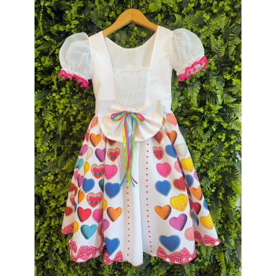 Vestido Infantil Junino Arraiá Branco Noiva Noivinha Junina