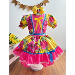Vestido Infantil Junino Arraiá Caipira Amarelo Florido Colorido