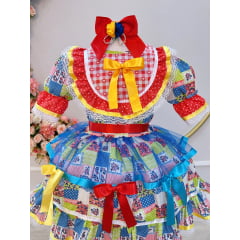 Vestido Infantil Junino Arraiá Caipira Com Estampa Colorida