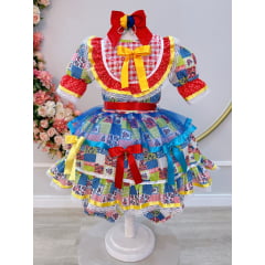 Vestido Infantil Junino Arraiá Caipira Com Estampa Colorida