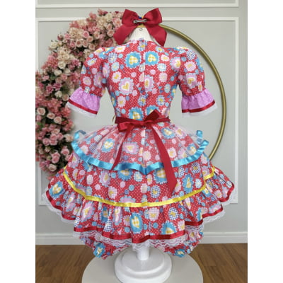 Vestido Infantil Junino Arraiá Caipira Vermelho Colorido