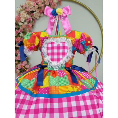 Vestido Infantil Junino Arraiá Caipira Xadrez Colorido Luxo