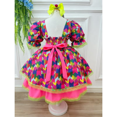 Vestido Infantil Junino Arraiá Capira Bandeirinhas Coloridas