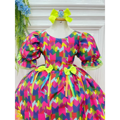 Vestido Infantil Junino Arraiá Capira Bandeirinhas Coloridas