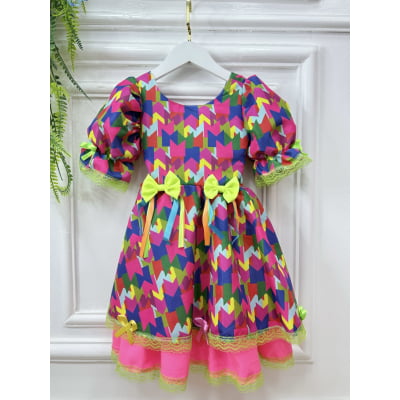 Vestido Infantil Junino Arraiá Capira Bandeirinhas Coloridas