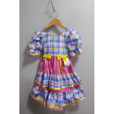 Vestido Infantil Junino Arraiá Capira Xadrez Colorido Azul