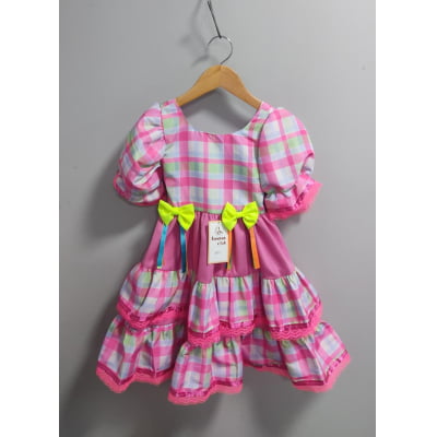 Vestido Infantil Junino Arraiá Capira Xadrez Colorido Verde