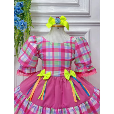 Vestido Infantil Junino Arraiá Capira Xadrez Colorido Verde